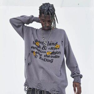 Harsh And Cruel Sweater Men XL Ripped Graphic Waste Land 100% Cotton Streetwear